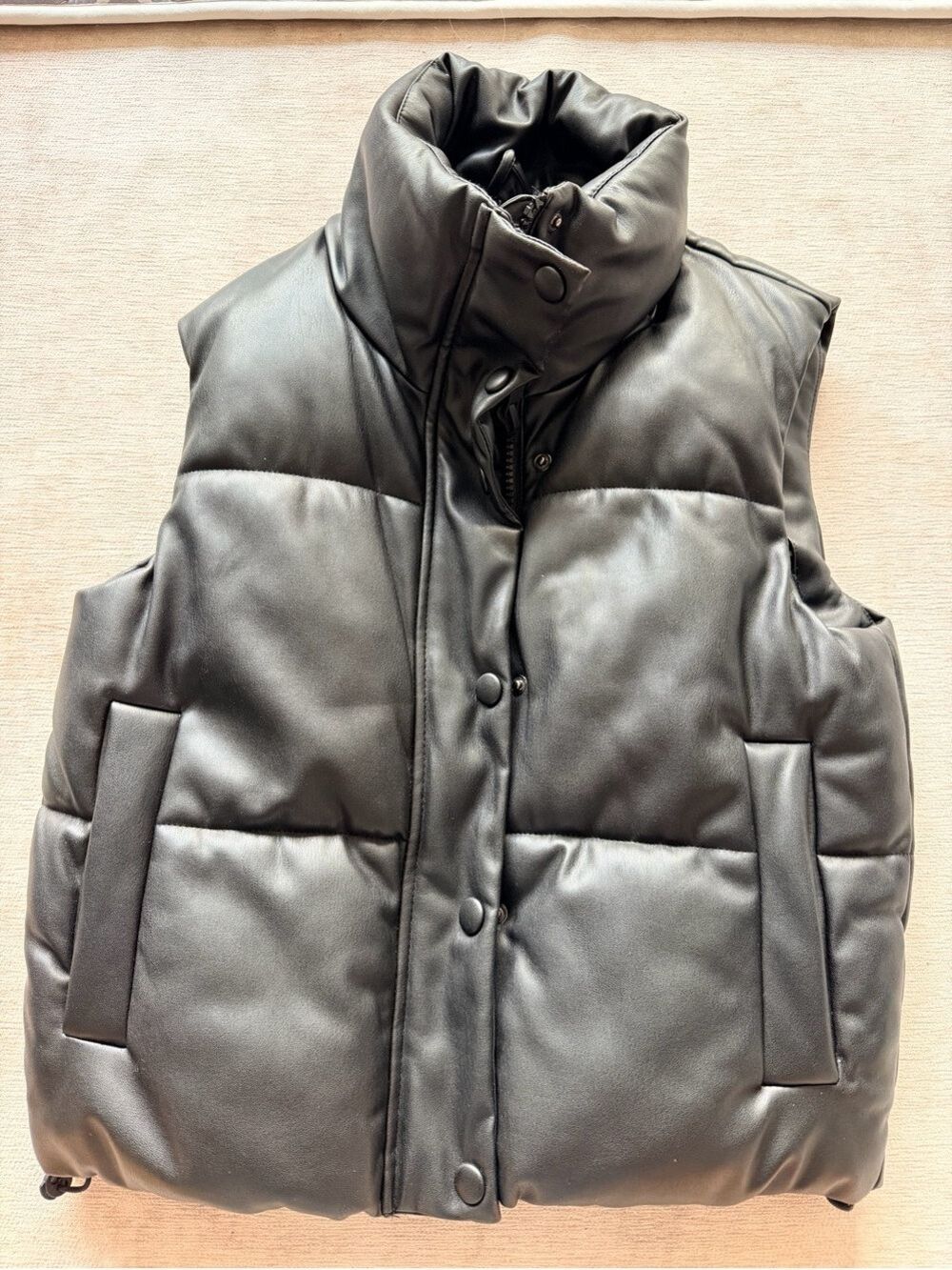 Zara Black Faux Leather Quilted Puffer Vest XS